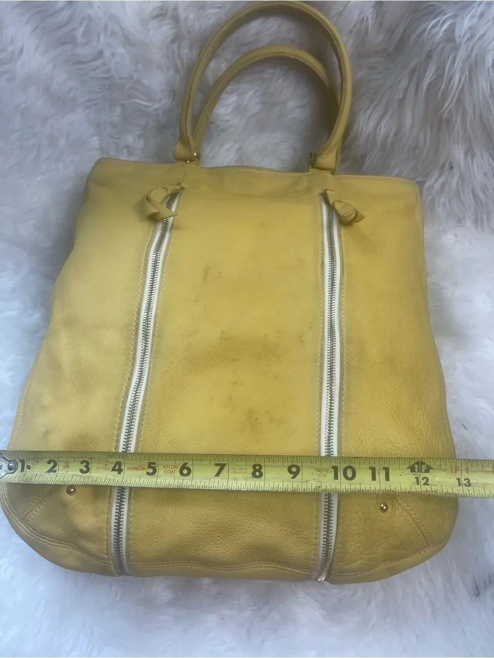 Yellow Leather Tote Bag with Front Zippers